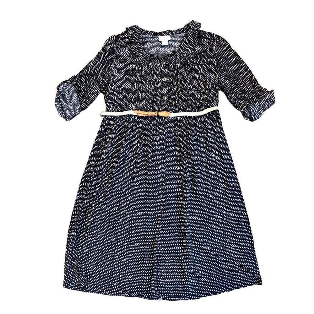 Motherhood Maternity Navy with White Dots Collar and Belt Dress